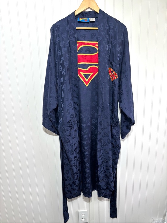 DC Comics Other - Vintage 1997 Superman 100% Silk Robe Kimono Lounge Wrap DC Comics Blue W/belt